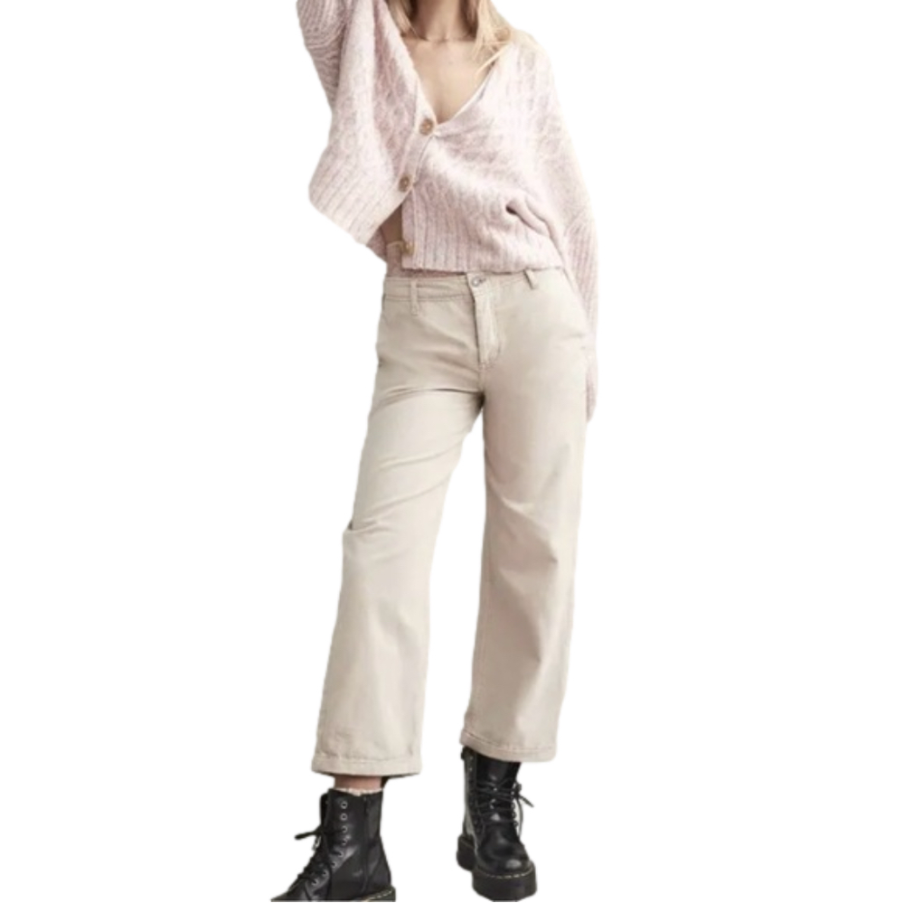 Free People Relaxed Boyfriend Chino Pants Size 30 Ivory Off-White EUC